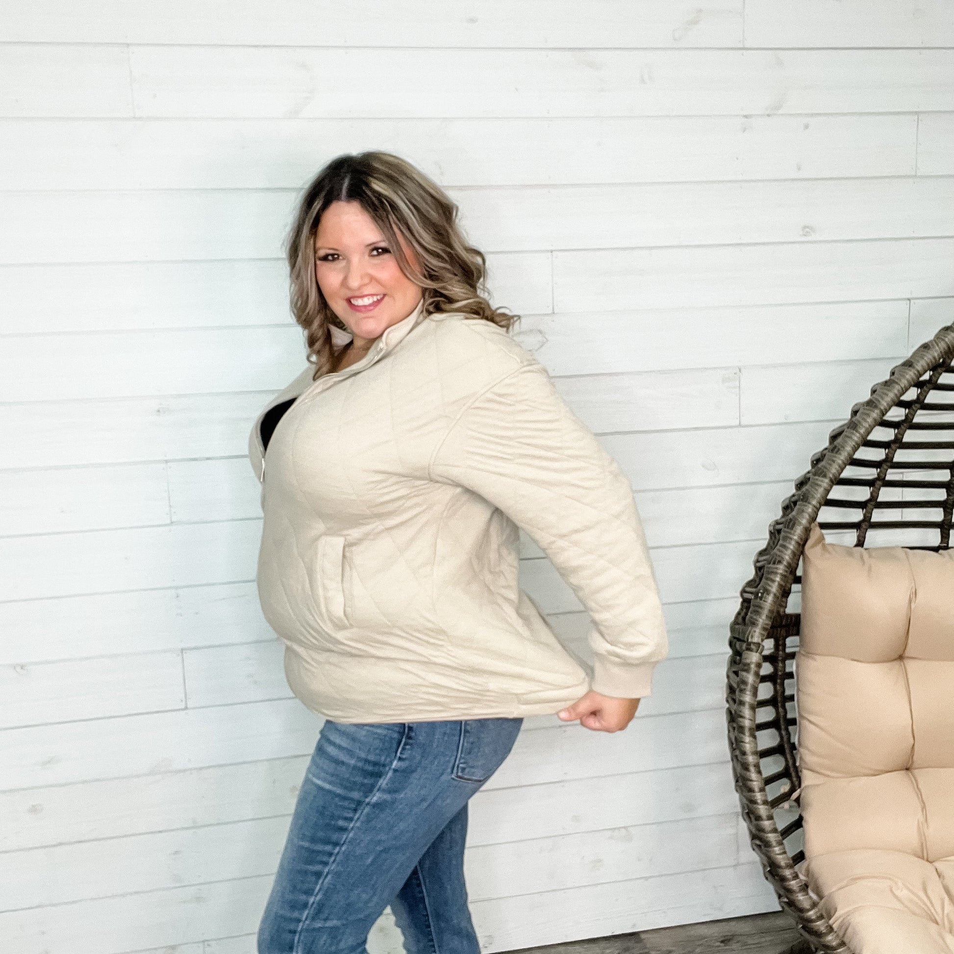 Diamond Quilted Full Zip Jacket (Taupe)