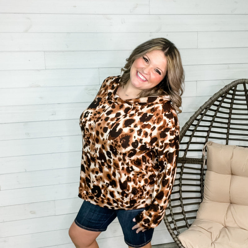 "Did You Catch It" Animal Print Long Sleeve Hoodie with Front Pocket-Lola Monroe Boutique