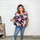 "Dignity" Floral Split Neck 3/4 Sleeve with Ruffle Detail-Lola Monroe Boutique