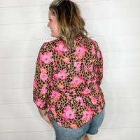 "Dimensions" Floral and Animal Lizzy 3/4 Sleeve Split Neck-Lola Monroe Boutique
