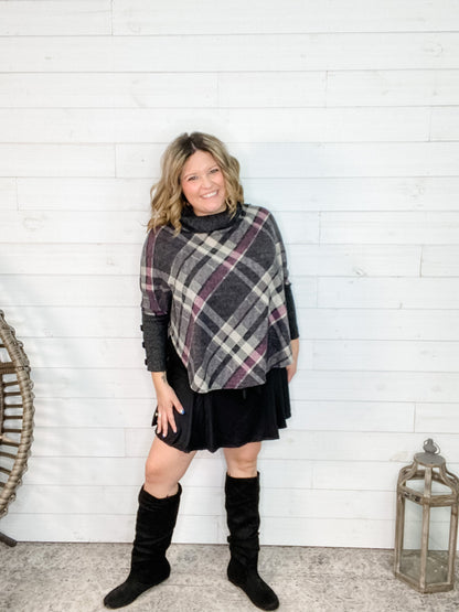 "Dionne" Cowl Neck Pancho Style Top