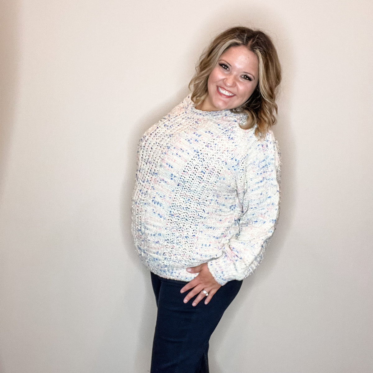"Dippin Dots" Round Neck Sweater-Lola Monroe Boutique