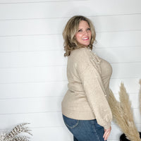 "Discreet" Long Sleeve Pearl Embellished Balloon Sleeve Sweater