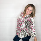 "Distinctive" Animal Print Lizzy 3/4 Sleeve Split Neck-Lola Monroe Boutique