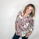 "Distinctive" Animal Print Lizzy 3/4 Sleeve Split Neck-Lola Monroe Boutique