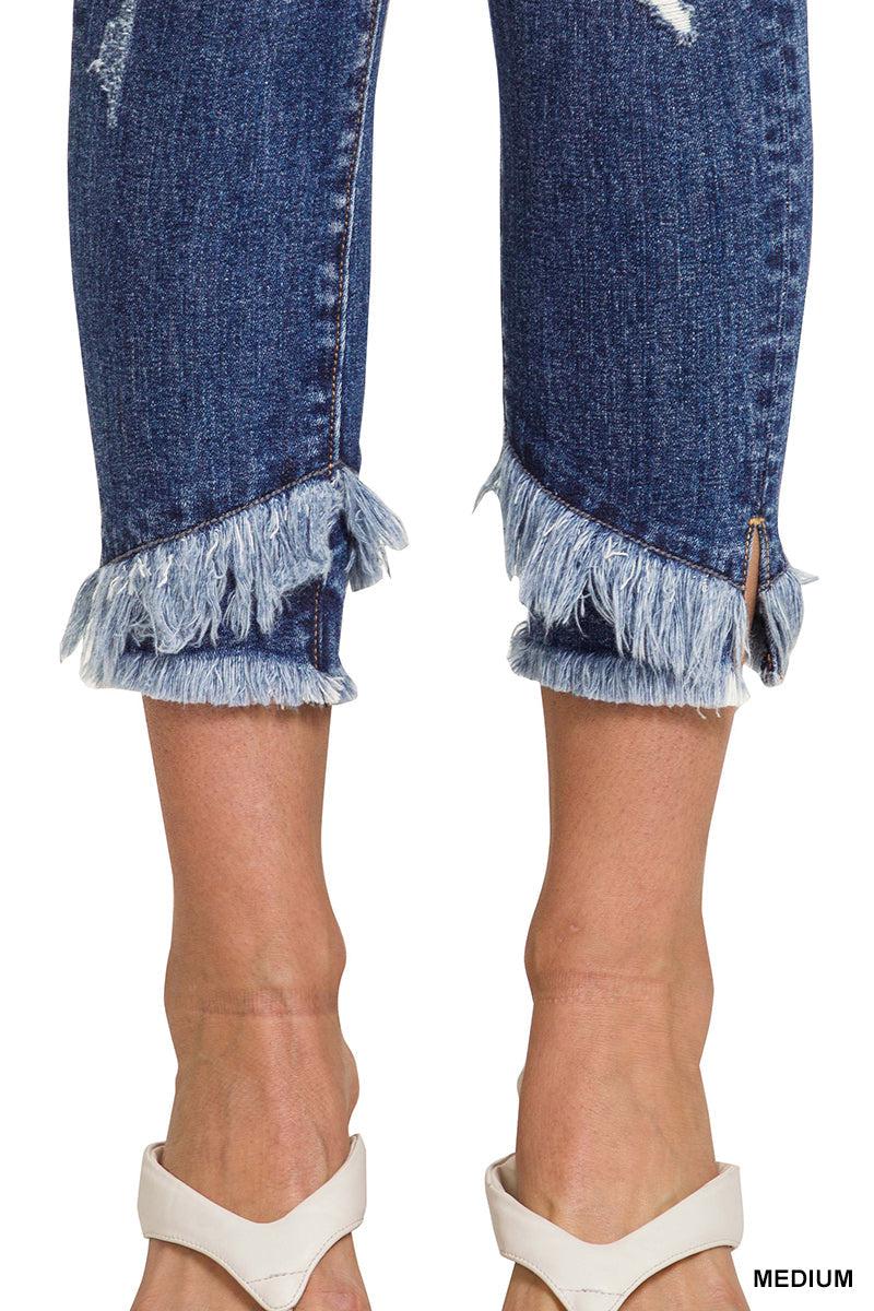 Distressed Cropped Skinny Denim-Lola Monroe Boutique