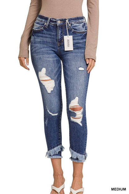 Distressed Cropped Skinny Denim-Lola Monroe Boutique