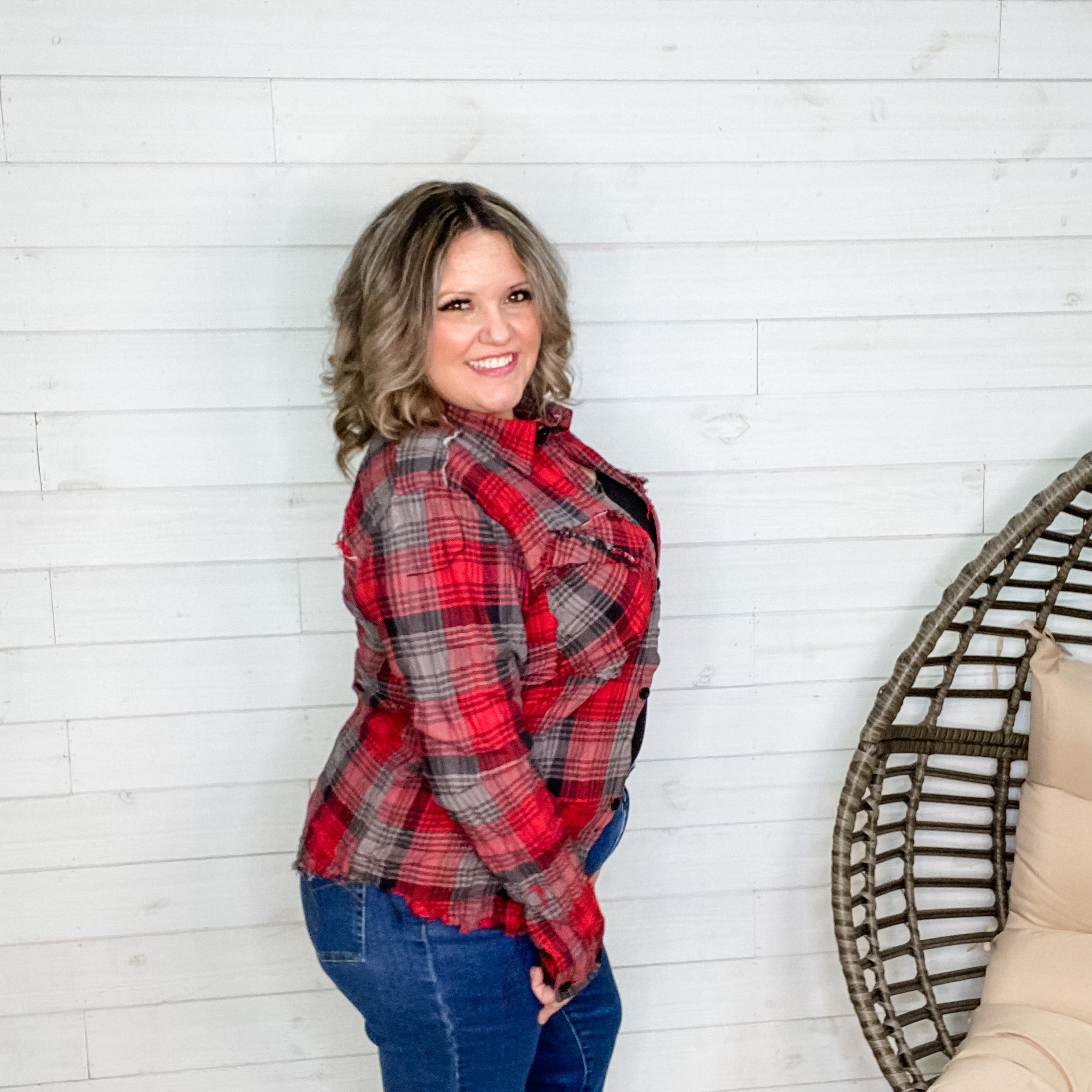 Distressed Flannel (Multiple Colors)-Lola Monroe Boutique