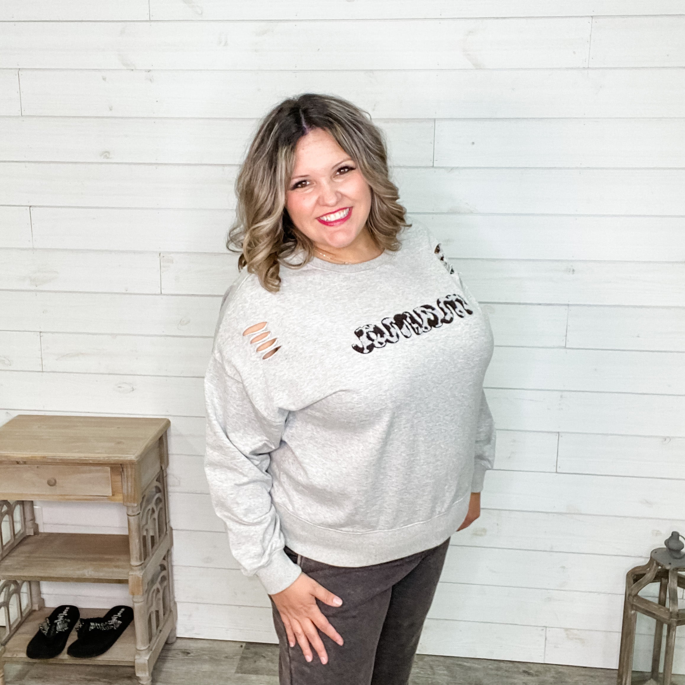 Distressed Mama Patch Sweatshirt-Lola Monroe Boutique