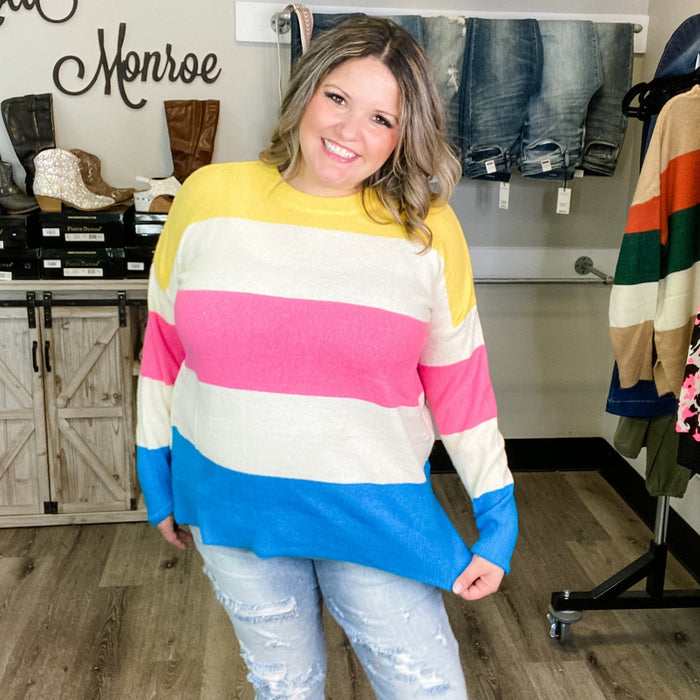 "Ditto" Long Sleeve Round Neck Stripe Sweater-Lola Monroe Boutique