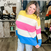"Ditto" Long Sleeve Round Neck Stripe Sweater-Lola Monroe Boutique
