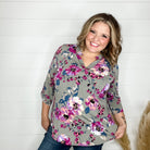 "Donahue" Floral Lizzy 3/4 Sleeve Split Neck-Lola Monroe Boutique