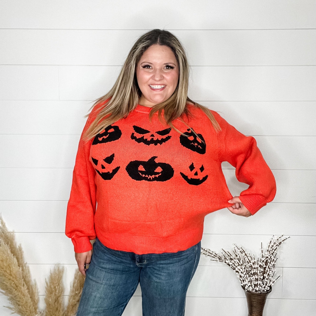 Doorbuster Jack O Lantern Balloon Sleeve Sweater