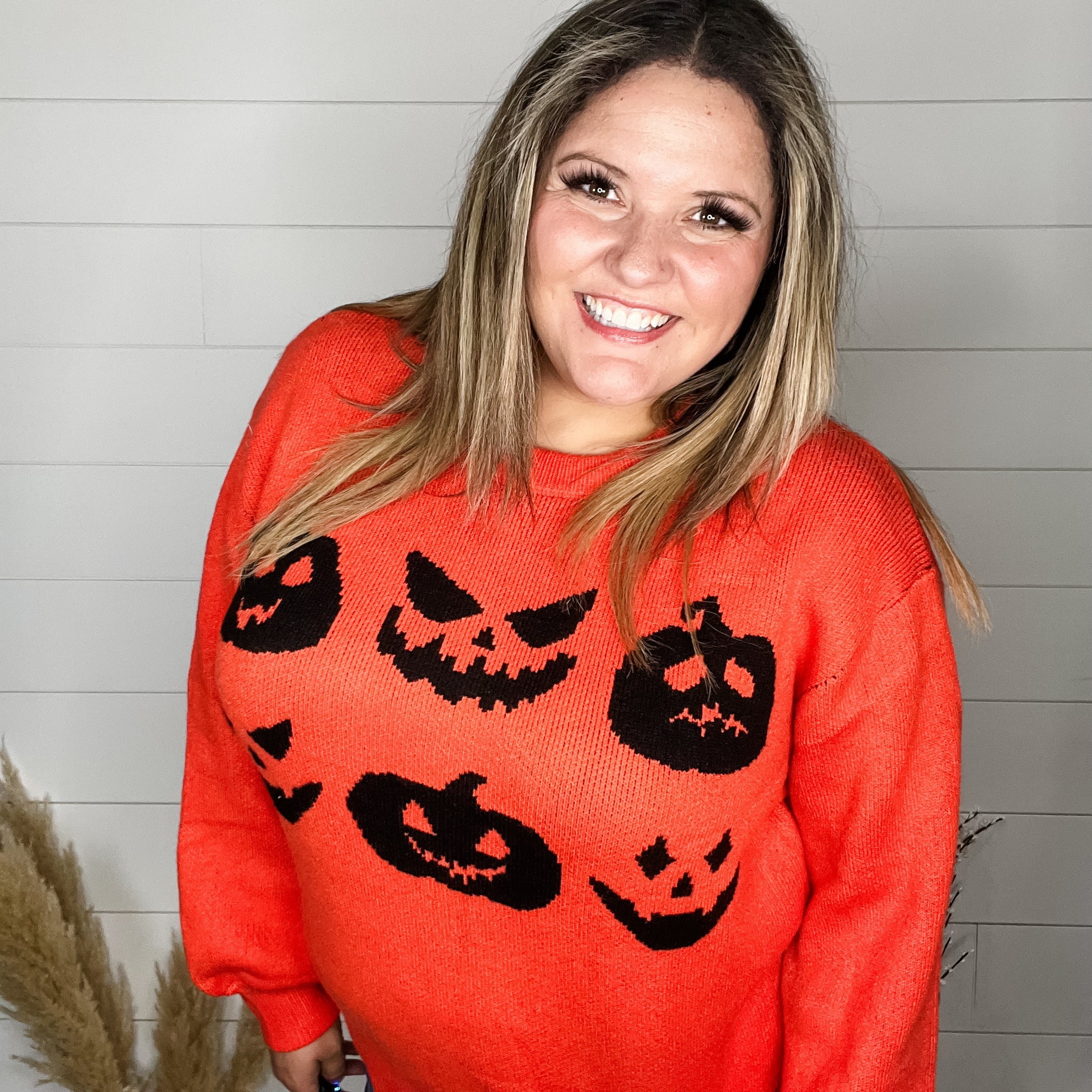 Doorbuster Jack O Lantern Balloon Sleeve Sweater-Lola Monroe Boutique