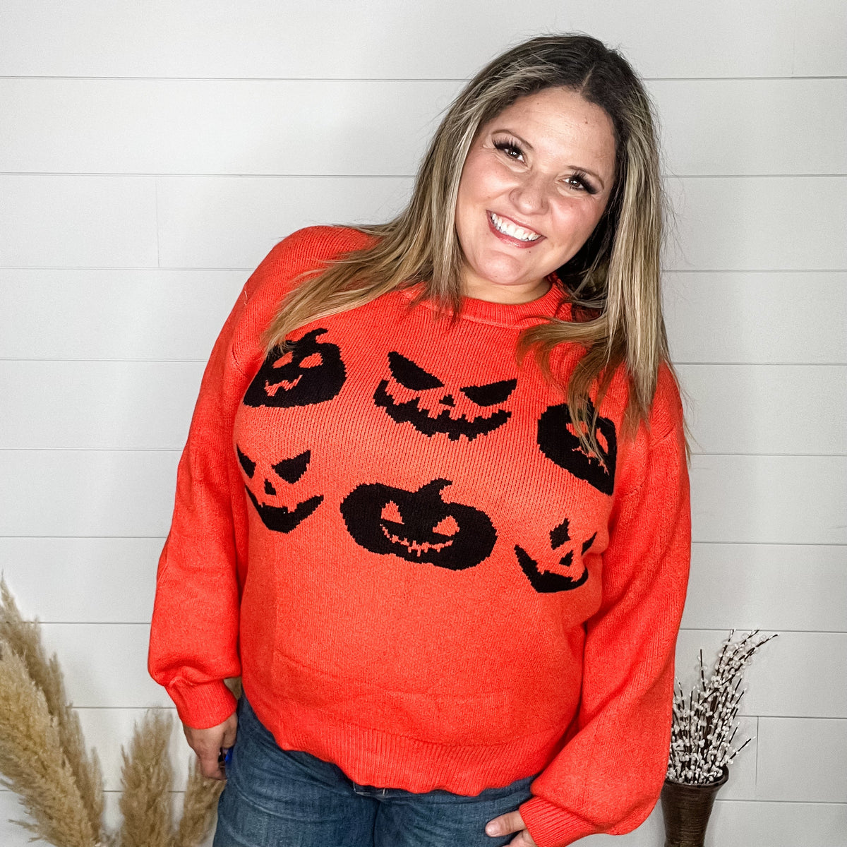 Doorbuster Jack O Lantern Balloon Sleeve Sweater