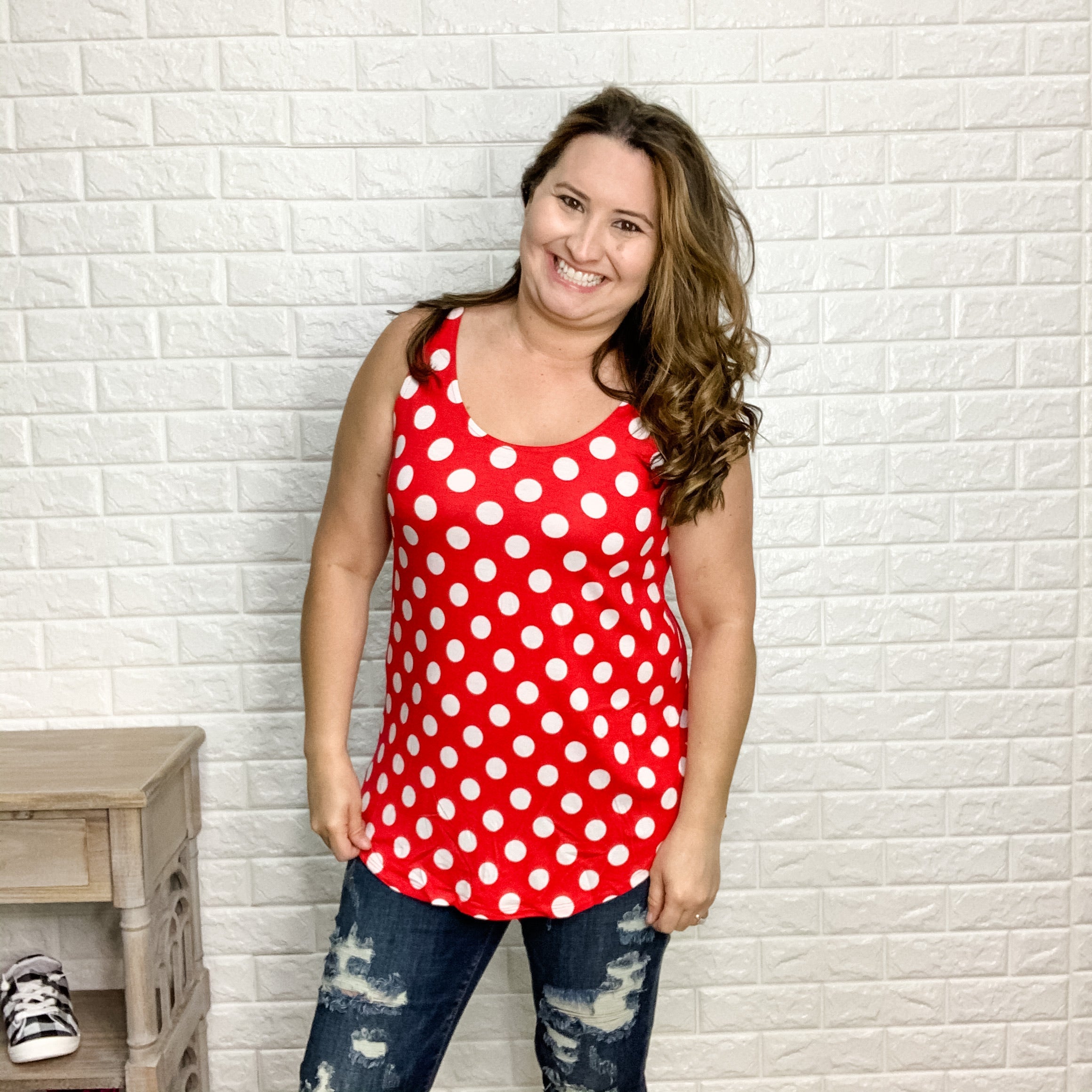 "Dottie" Polka Dot Relaxed Fit Tank (Multiple Colors)-Lola Monroe Boutique