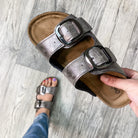 Double Buckle Strap Inspired Cork Bottom Sandal (Pewter)-Lola Monroe Boutique