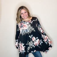 "Double Down" Floral and Animal Print Shark Bite Tunic with Pockets-Lola Monroe Boutique