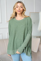 "Downtime" Long Sleeve with Thumbholes Hi Low (Olive)-Lola Monroe Boutique