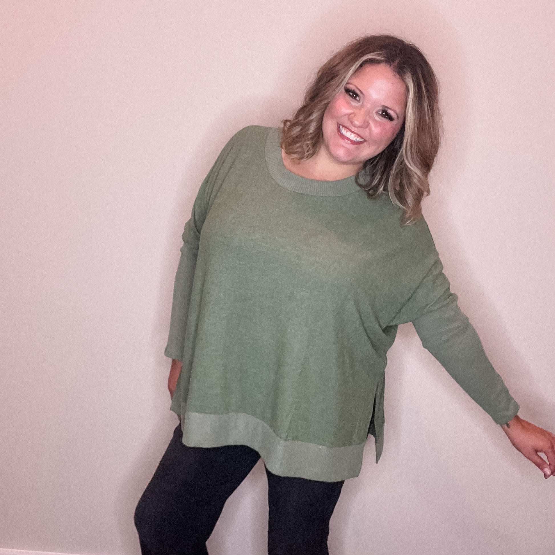 "Downtime" Long Sleeve with Thumbholes Hi Low (Olive)