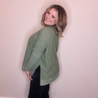 "Downtime" Long Sleeve with Thumbholes Hi Low (Olive)-Lola Monroe Boutique