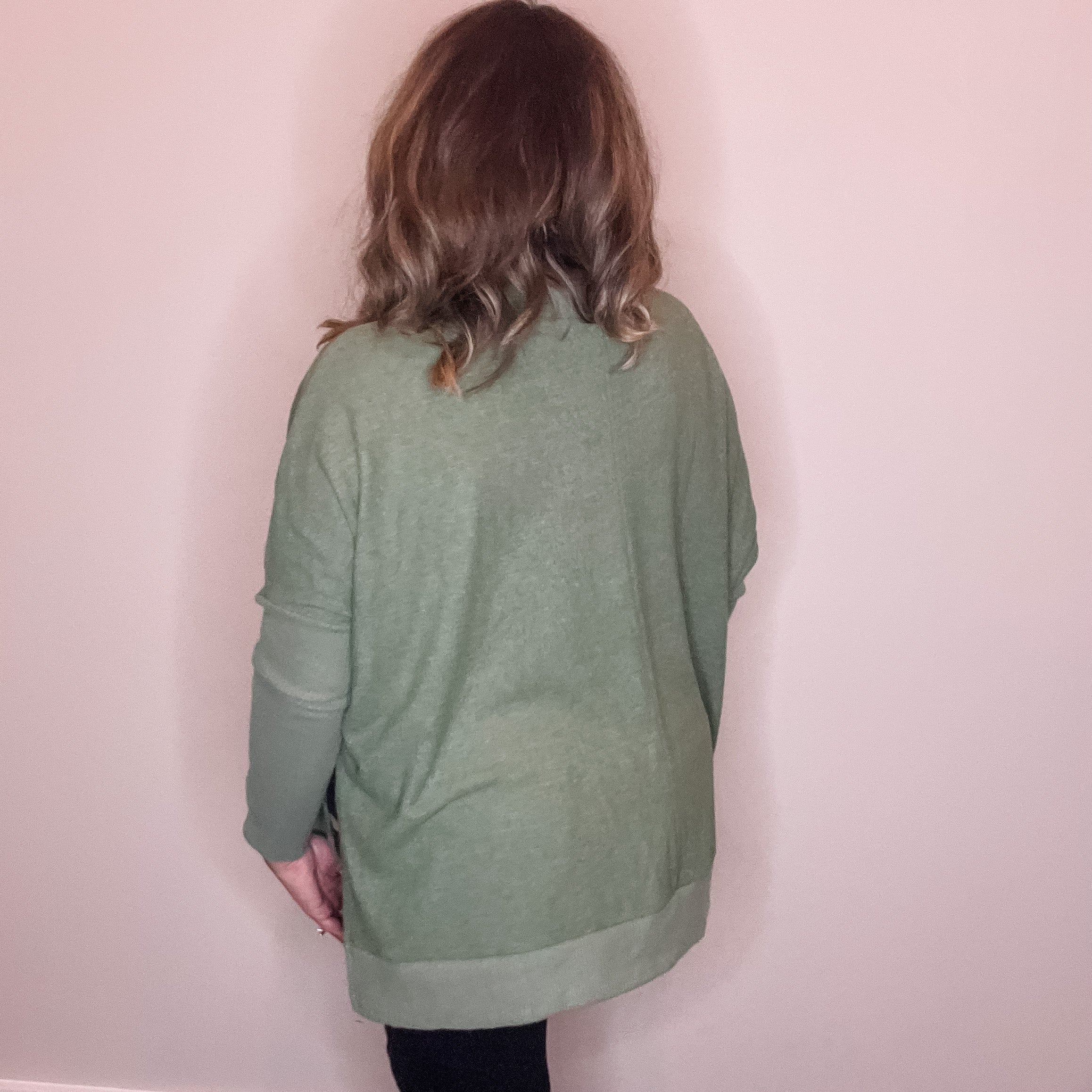 "Downtime" Long Sleeve with Thumbholes Hi Low (Olive)-Lola Monroe Boutique