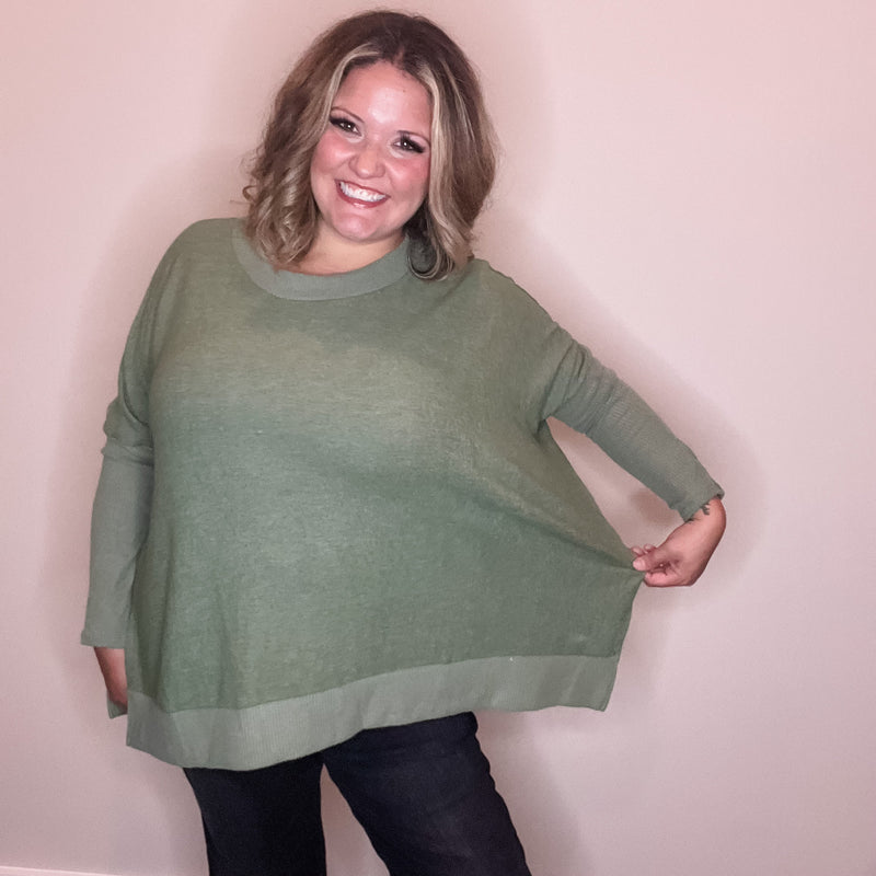"Downtime" Long Sleeve with Thumbholes Hi Low (Olive)-Lola Monroe Boutique