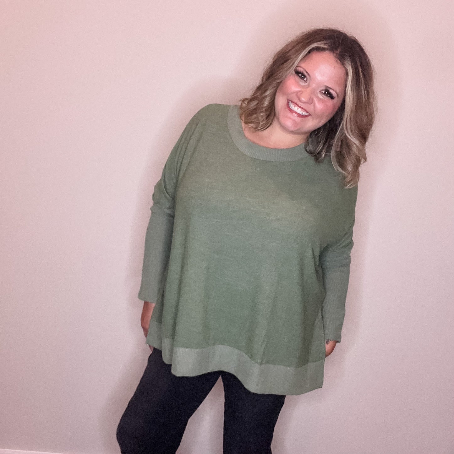 "Downtime" Long Sleeve with Thumbholes Hi Low (Olive)