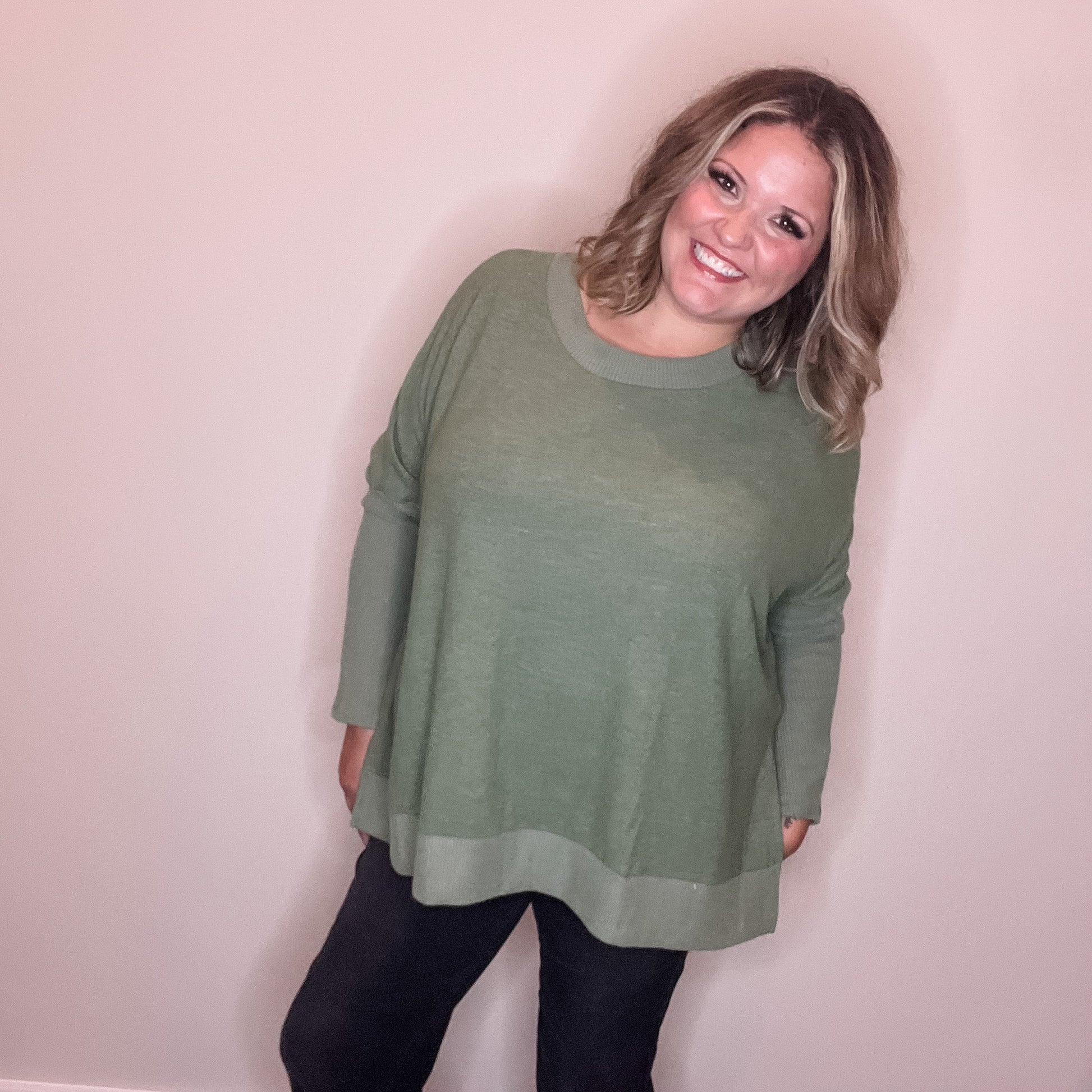 "Downtime" Long Sleeve with Thumbholes Hi Low (Olive)