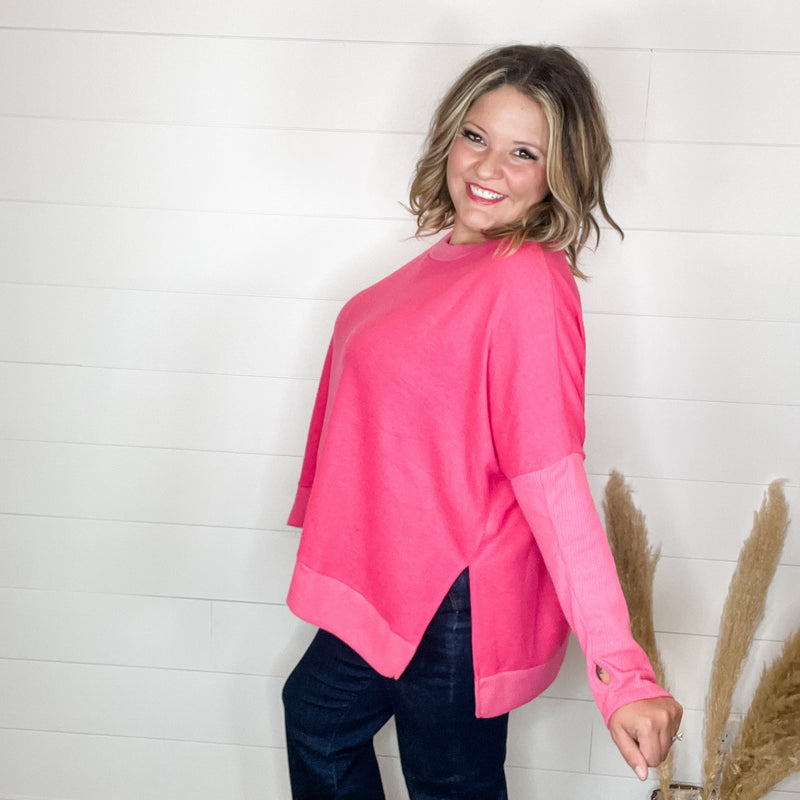 "Downtime" Long Sleeve with Thumbholes Hi Low (Pink)-Lola Monroe Boutique