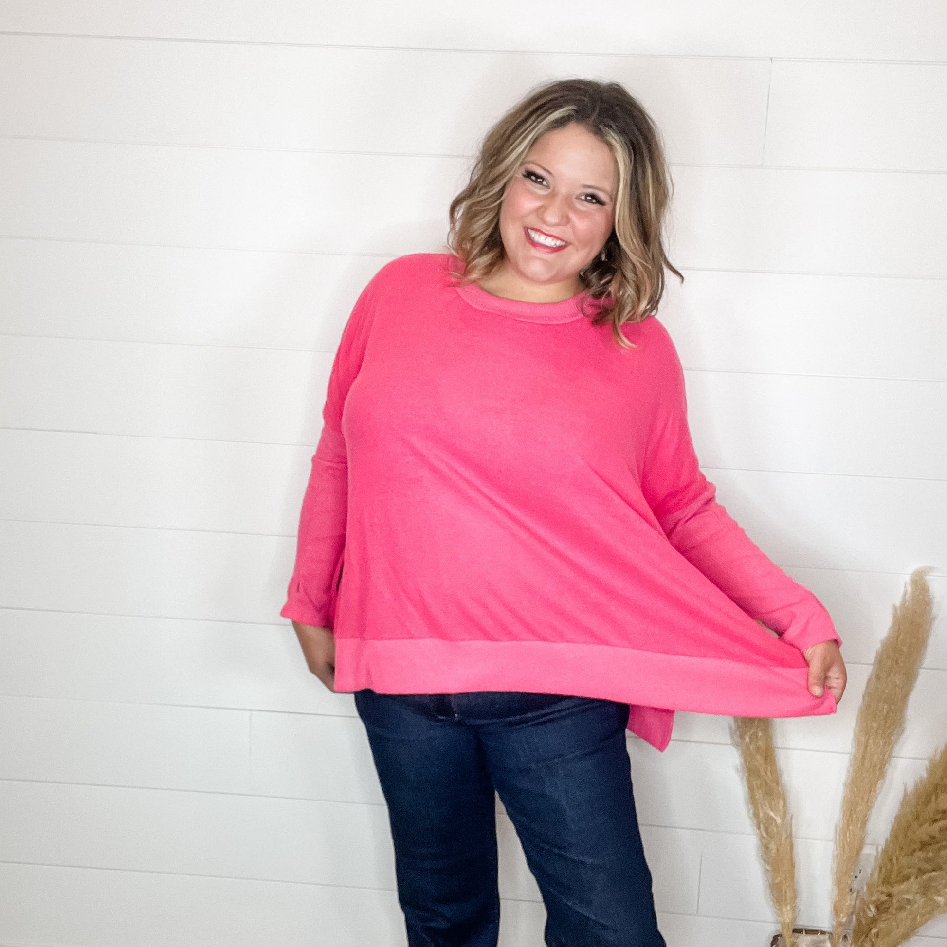 "Downtime" Long Sleeve with Thumbholes Hi Low (Pink)