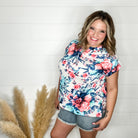 "Downtown" Floral Split Neck Cuffed Short Sleeve-Lola Monroe Boutique