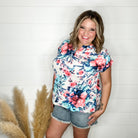 "Downtown" Floral Split Neck Cuffed Short Sleeve-Lola Monroe Boutique