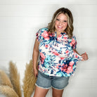 "Downtown" Floral Split Neck Cuffed Short Sleeve-Lola Monroe Boutique