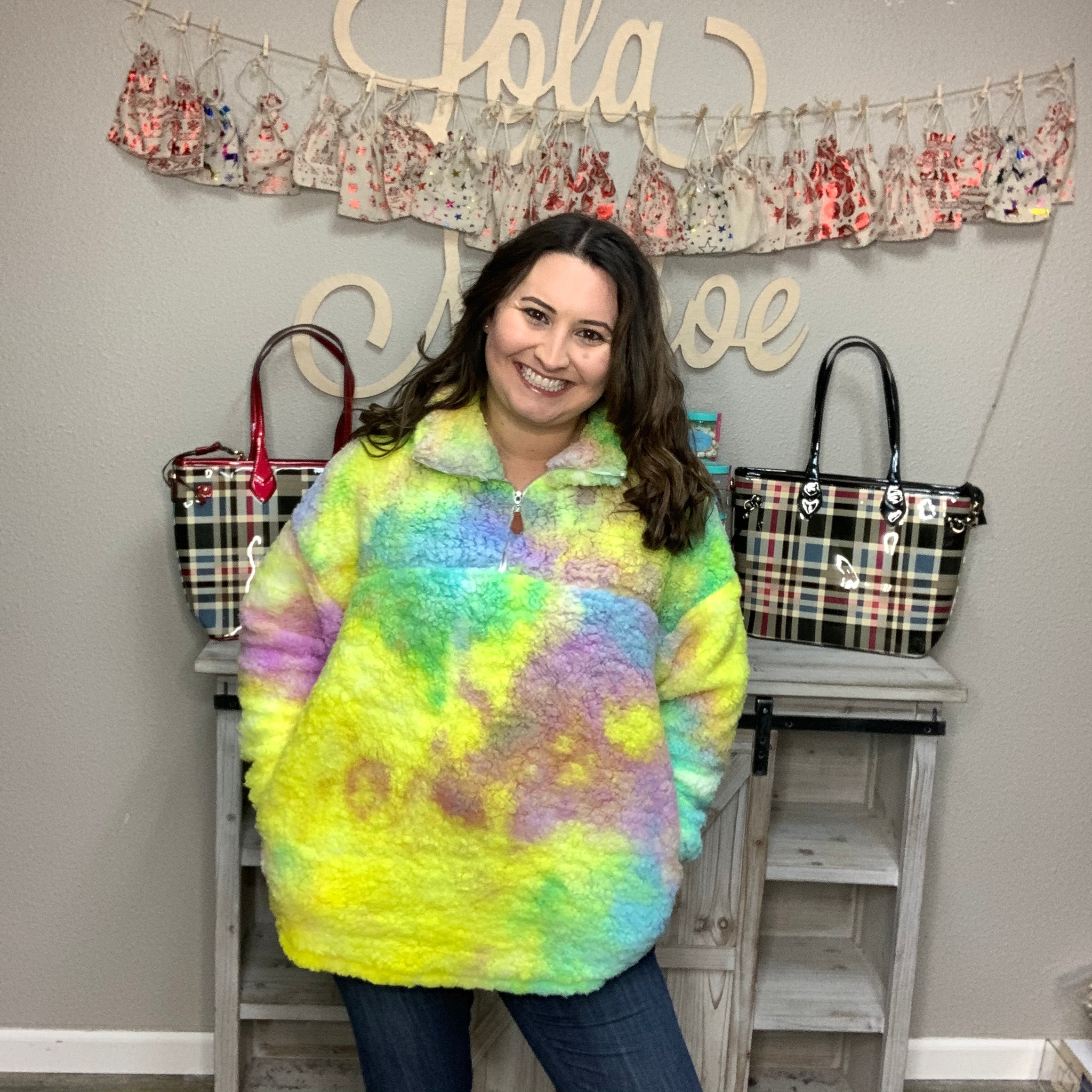 "Drama LLama" Tie Dye Half Zip Sherpa Pull Over-Lola Monroe Boutique