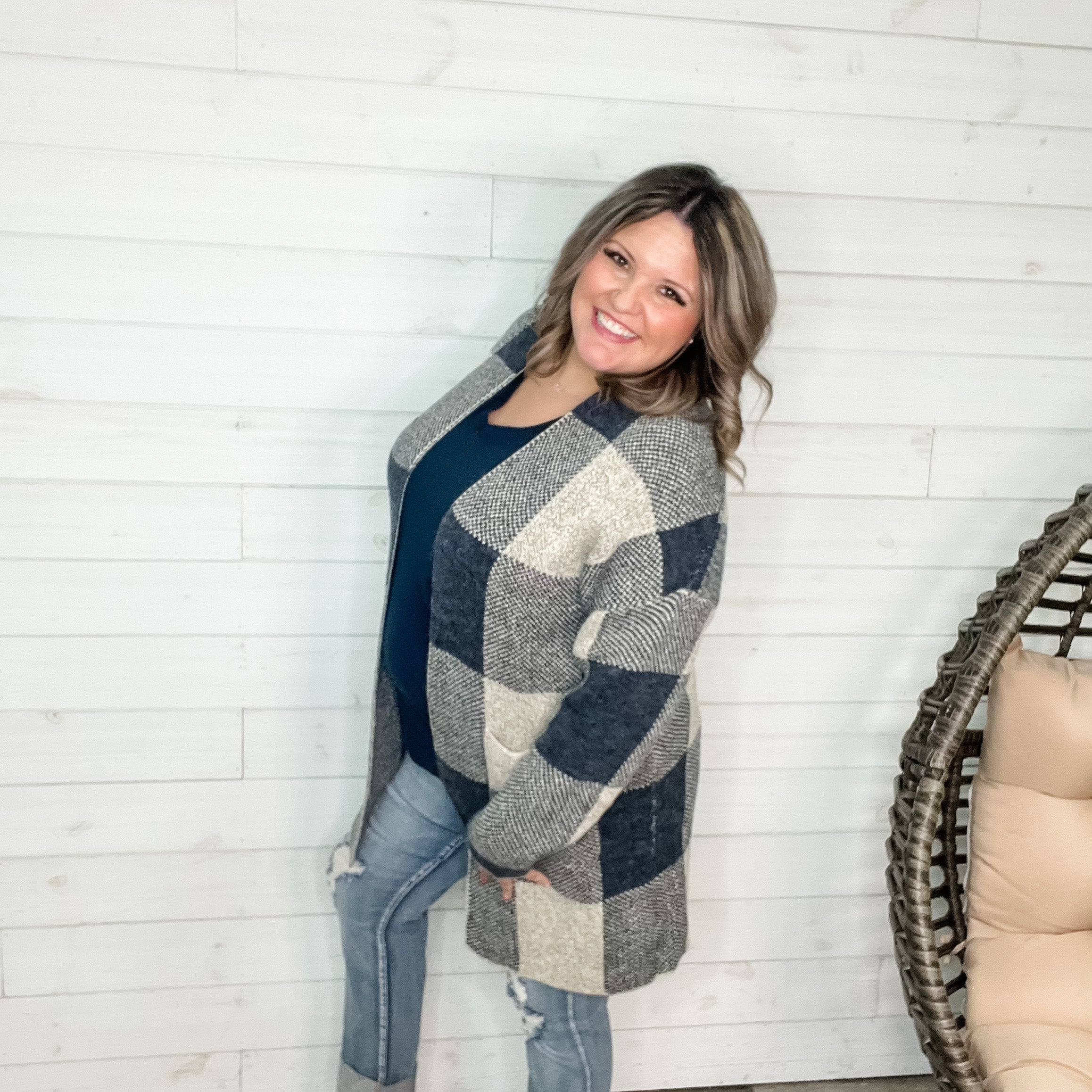 "Drew" Checkered Cardigan-Lola Monroe Boutique