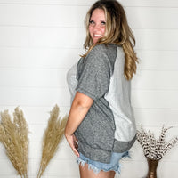 "Dunnigan" Oversized Short Sleeve with Button Front Detail (Charcoal)-Lola Monroe Boutique