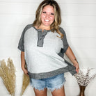 "Dunnigan" Oversized Short Sleeve with Button Front Detail (Charcoal)-Lola Monroe Boutique