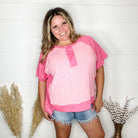 "Dunnigan" Oversized Short Sleeve with Button Front Detail (Pink)-Lola Monroe Boutique