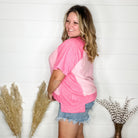 "Dunnigan" Oversized Short Sleeve with Button Front Detail (Pink)-Lola Monroe Boutique