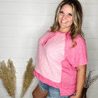 "Dunnigan" Oversized Short Sleeve with Button Front Detail (Pink)-Lola Monroe Boutique