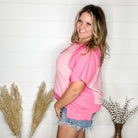 "Dunnigan" Oversized Short Sleeve with Button Front Detail (Pink)-Lola Monroe Boutique