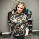 "Dusty Trails" Floral Waffle Texture Cowl Neck Long Sleeve-Lola Monroe Boutique