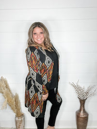 "Dutton" Aztec Print Cardigan with Pockets (Black)