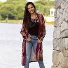 "Dutton" Aztec Print Cardigan with Pockets (Burgundy)-Lola Monroe Boutique