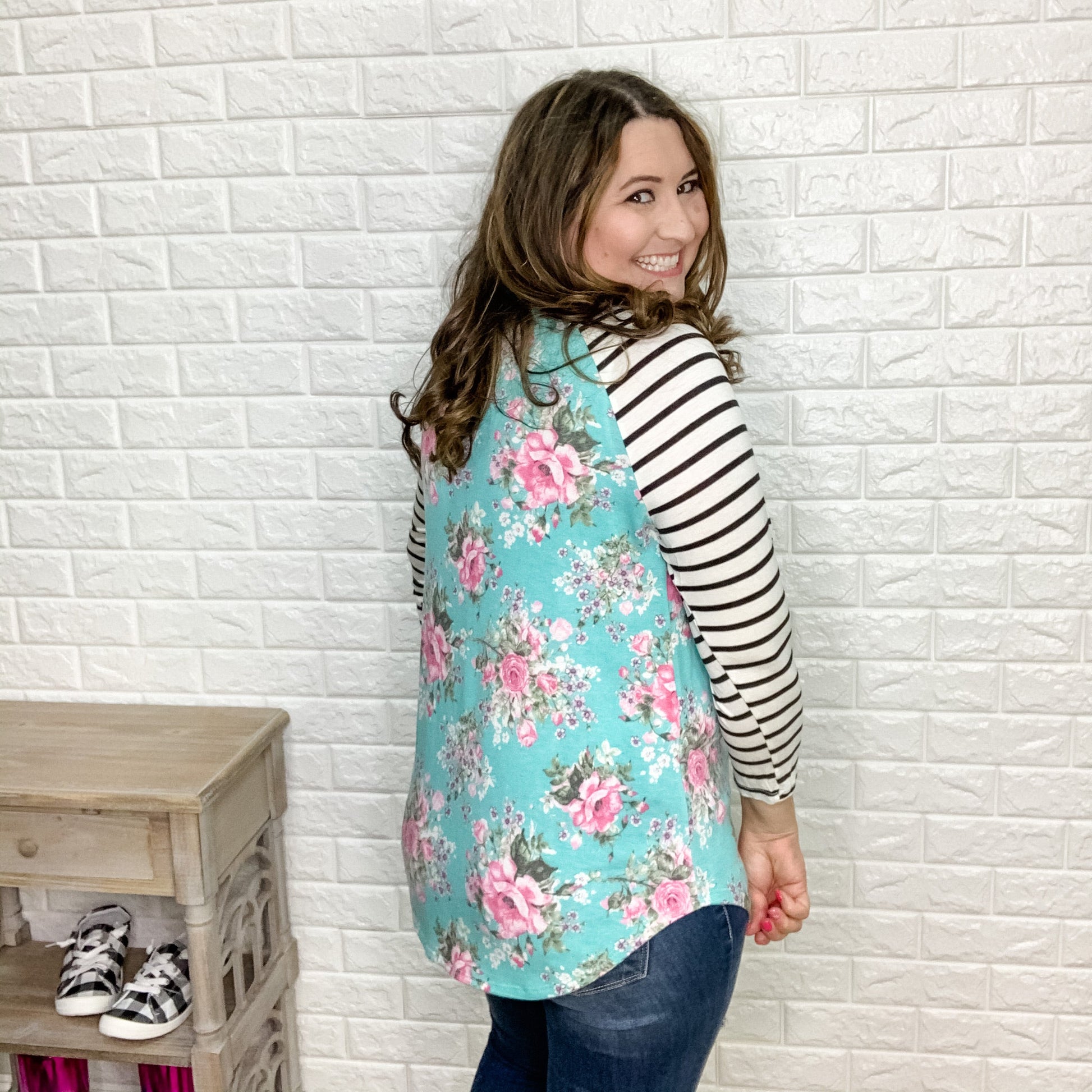 "Dylan" Floral & Stripe with Keyhole Design