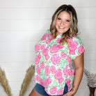 "Edamame" Split Neck Cuffed Short Sleeve-Lola Monroe Boutique