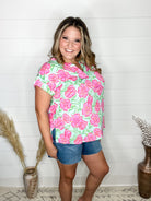 "Edamame" Split Neck Cuffed Short Sleeve-Lola Monroe Boutique