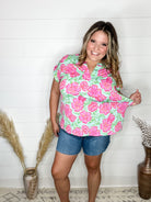 "Edamame" Split Neck Cuffed Short Sleeve-Lola Monroe Boutique