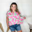 "Edamame" Split Neck Cuffed Short Sleeve-Lola Monroe Boutique